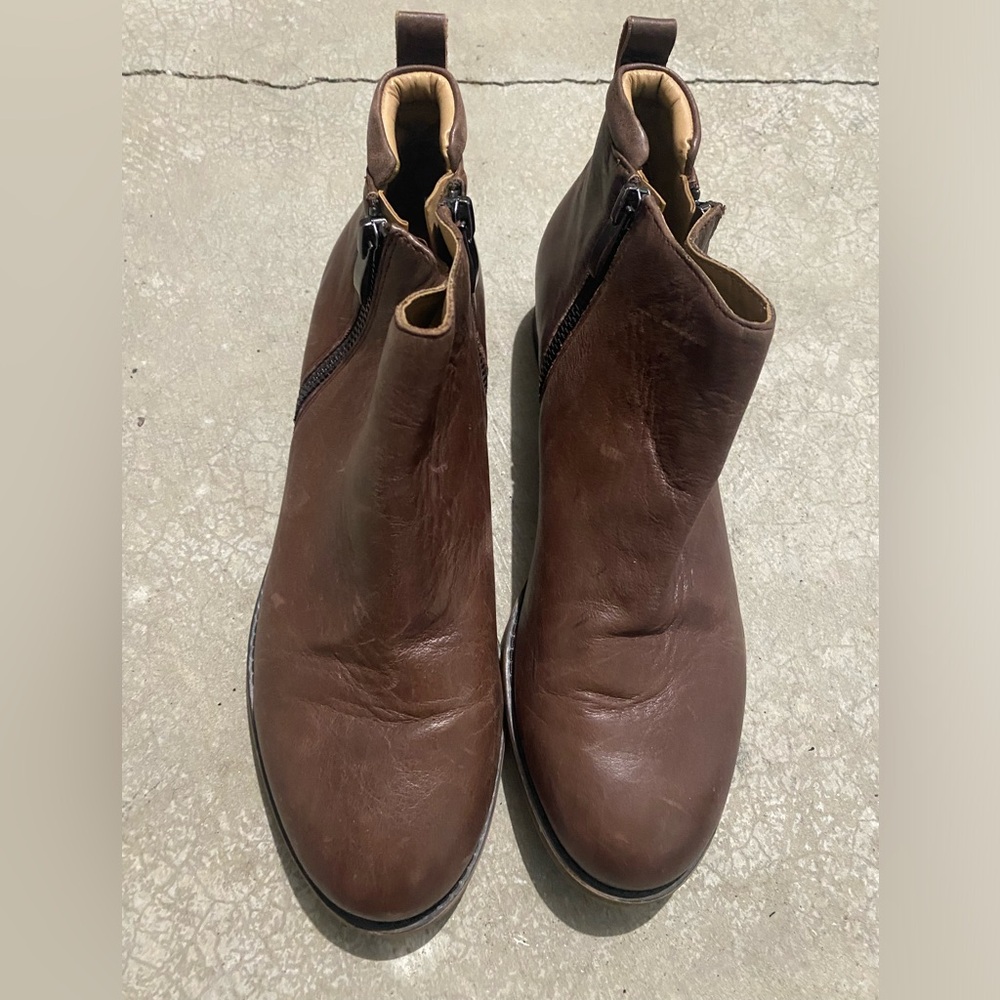 Franco Sarto Womens KEEGAN Boot Leather Doble Zip Flat  Ankle Brown Size 8.5 M